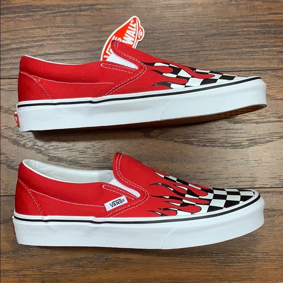 VANS CLASSIC SLIP-ON CHECKER FLAME Racing Red men’ - Picture 14 of 16